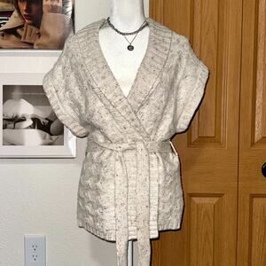 Y2K The Limited Wrap Cardigan Women's Large Beige Knitted Tie Waist Shawl Collar